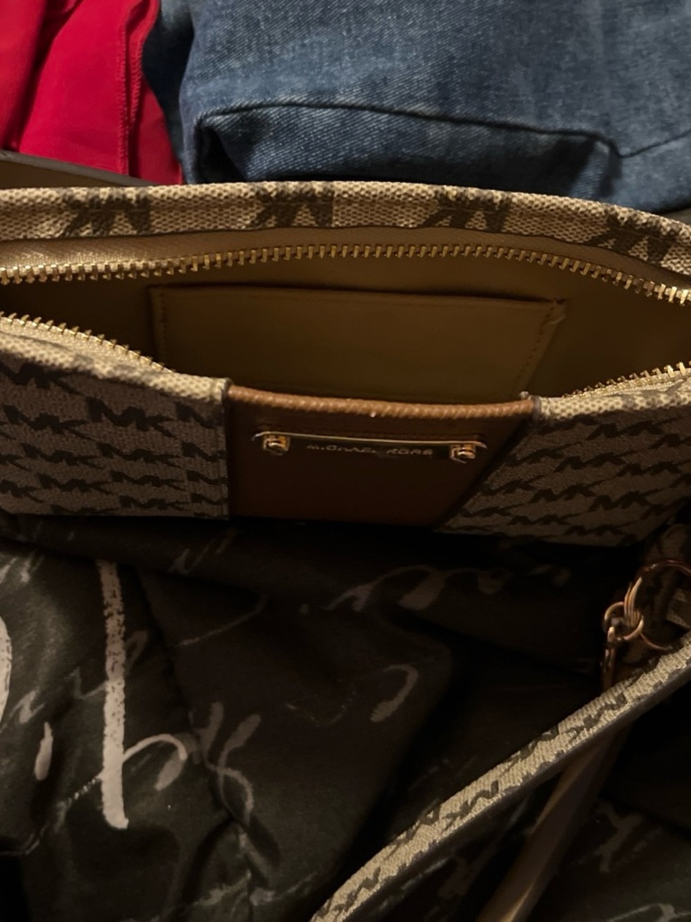 Michael Kors Brown/Tan Logo Canvas Crossbody with Gold Hardware